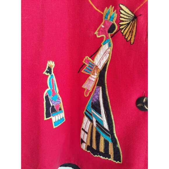 Vintage Patchington Aztec Tribal Embroidered Wearable Art Jacket Red Size M - Picture 16 of 16